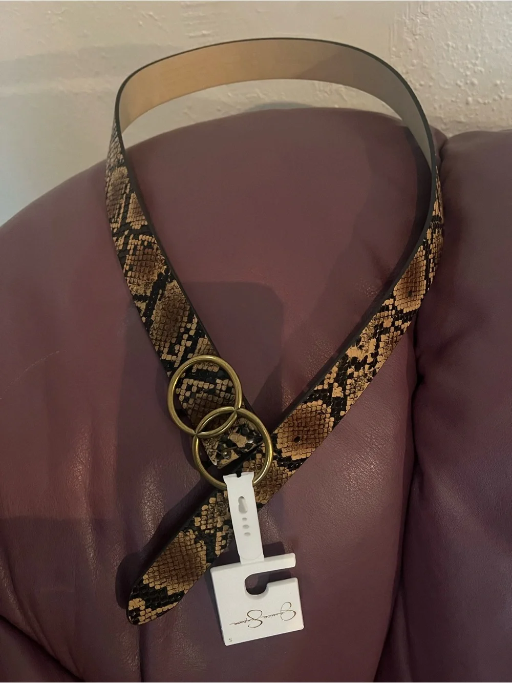 Jessica Simpson Snake-Print Double-Ring Belt - Brown/Black